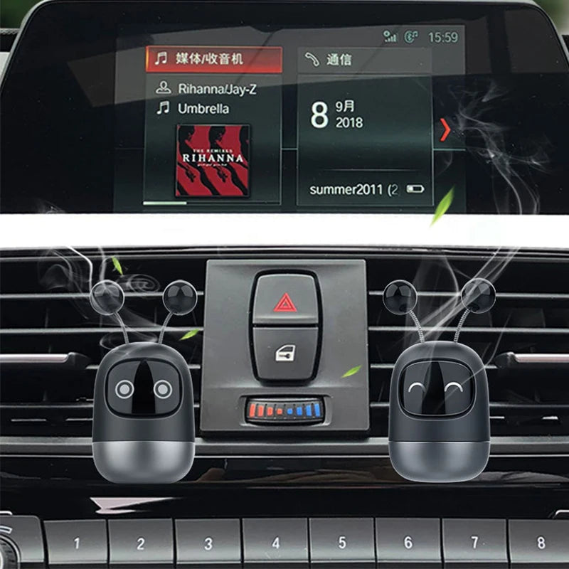 Cute Robot Aromatherapy Auto Air Outlet Perfume Long-Lasting Fragrance Clip Diffuser + Solid Car Perfume